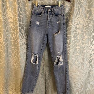 Women’s PacSun High Waisted Distressed Straight Leg Button-Fly Dad Jeans, Sz 23